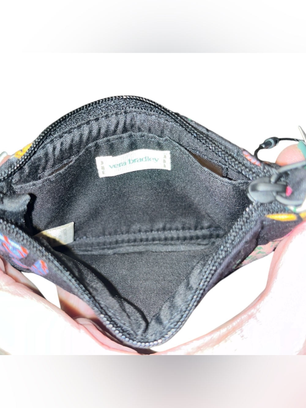 Vera Bradley Quilted Black Floral Keychain Coin Purse ID Case in Herding Cats - Picture 3 of 5